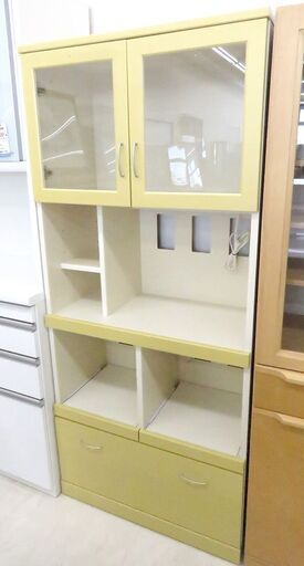 北海道 千歳市/恵庭市 近郊配送 食器棚 パンプキン80Hレンジ 上部棚板欠品しています 店頭でのお受け渡し大歓迎