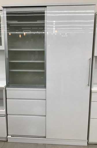 karimoku スライド扉食器棚　ホワイト　ソフトクローズ