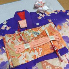 七五三7歳祝着物正絹フルセットアンティーク青紫五つ紋錦紗縮緬子供用袋帯はこせこ 七五三7歳祝着物正絹フルセットアンティーク青紫五つ紋錦紗縮緬子供用袋帯