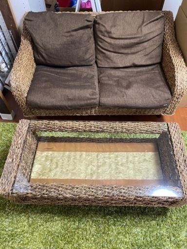 ‼️値下げ‼️アジアン家具　ソファー\u0026テーブルセット