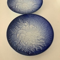 有田焼　萬泉作　取り皿　小皿　牡丹花　2枚　昭和レトロ　和食器　藍色
