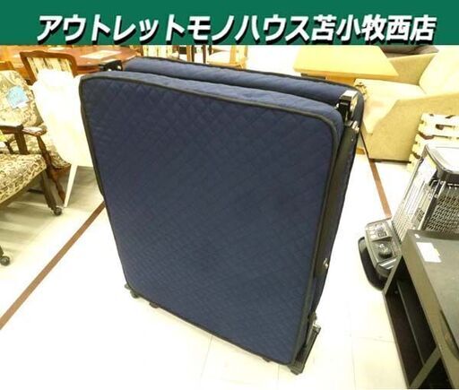 折りたたみベッド シングル マット幅約85cm ネイビー系 リクライニング機能 キャスター付き 寝具 家具 ベット 苫小牧西店