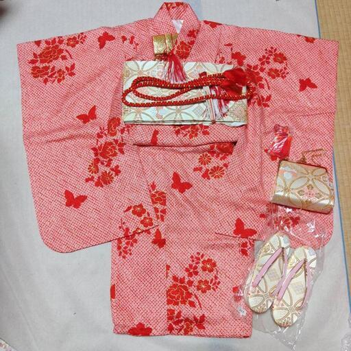 7歳七五三祝着物正絹フルセット蝶梅桜花輪絞り金彩作り帯はこせこ