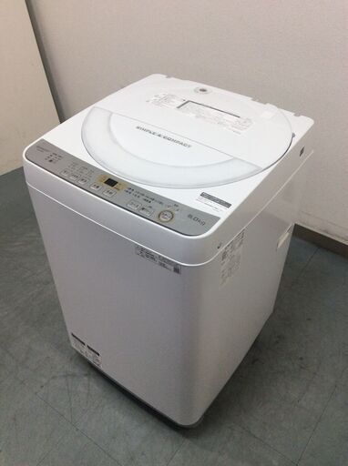 （6/12受渡済）JT8168【SHARP/シャープ 6.0㎏洗濯機】美品 2019年製 ES-GE6C 家電 洗濯 簡易乾燥付