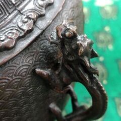 高岡銅器 米田秀保作 鋳銅 香炉 龍耳獣摘 三足香炉 蝋型鋳銅 孔雀 鴛鴦 茶道具 札幌市 中央区 南12条