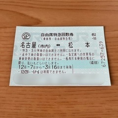 特急しなの 名古屋(市内)⇆松本 【乗車券/自由席特急券】