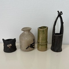 ❶  0円‼️手作り　陶器　花瓶・ペン立て・箸立て