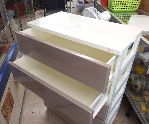 5段 プラチェスト 幅75.5cm ベージュ系×ホワイト 衣装ケース 衣類収納 