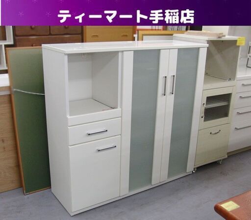 大容量 ニトリ ミドルレンジボード 幅120×奥行40×高さ115㎝  キッチン収納 ホワイト エナメル天板 コンセント付き  レンジボード キッチンカウンター NITORI  札幌 手稲