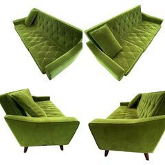 【決まりました】人気商品！！ カリモク60 ロビーチェア 3シーター モケットグリーン クッション付き