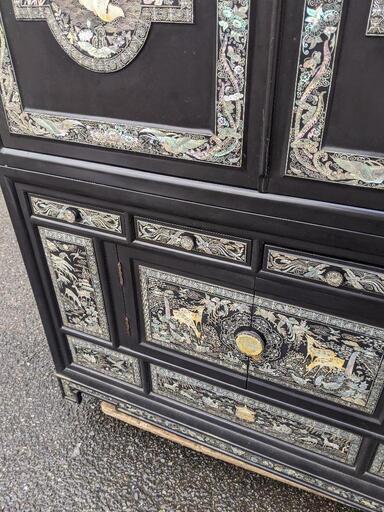 李朝家具伝統工芸 螺鈿細工 黒漆塗 チェスト 整理箪笥 洋服たんす 朝鮮