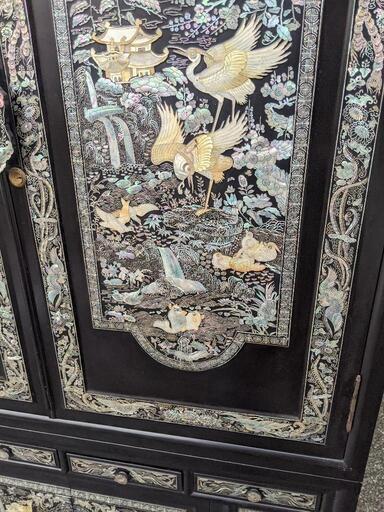 李朝家具伝統工芸 螺鈿細工 黒漆塗 チェスト 整理箪笥 洋服たんす 朝鮮