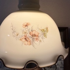 ヨーロッパのアンティーク ミルクガラスのトールペイントのお花のランプ