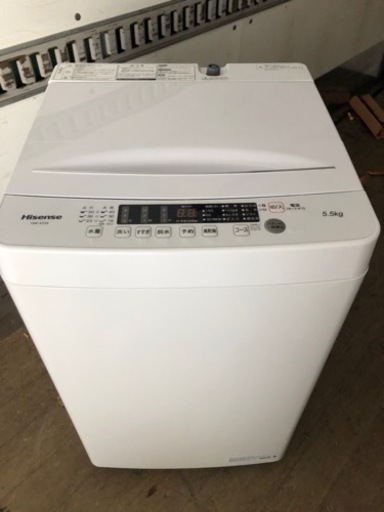 北九州市内配送無料　保証付き　2022年式　ハイセンス 全自動 洗濯機 5.5kg ホワイト HW-K55E 最短10分洗濯 真下排水 予約機能 スリム 風乾燥 強力洗浄 一人暮らし 二人分のお洗濯