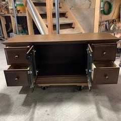 ローボード 収納 幅120cm テレビボード 完成品 テレビ台 おしゃれ TVボード アンティーク TV台 高級 AVボード 木製 無垢 POLTA ポルタ 起立木工 中古