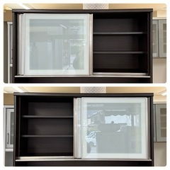 【超美品‼️】定価99,990円♪ 現行モデル ニトリ 120cm幅キッチンボード(アルミナ2 120KB) 食器棚 収納家具 艶あり木目調ダークブラウン♪