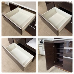 【超美品‼️】定価99,990円♪ 現行モデル ニトリ 120cm幅キッチンボード(アルミナ2 120KB) 食器棚 収納家具 艶あり木目調ダークブラウン♪