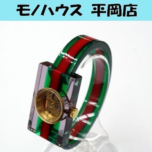 本物 GUCCI YA143501 ビンテージウェブ スケルトン レディース 腕時計 2針 クオーツ式 バングルウォッチ 動作品 札幌市 清田区 平岡 Ｔ