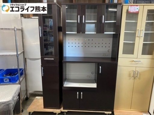 食器棚＆サイドキャビネットのセット　木目調ブラウン