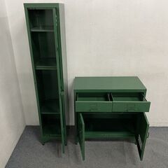 【廃版】unico/ウニコ FUNC キャビネット ストレージ グリーン スチール インダストリアル 中古家具 店頭引取歓迎 R7918