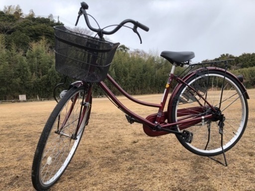 整備済◆26インチ ママチャリ 赤 自転車 タイヤ溝良好 買い物 通学