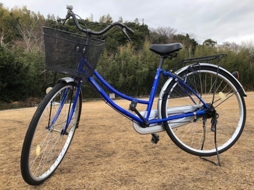 整備済◆26インチ ママチャリ 青 自転車 タイヤ溝良好 買い物 通学