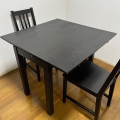 【済】IKEA 伸長式テーブル　ブラック　イスセット
