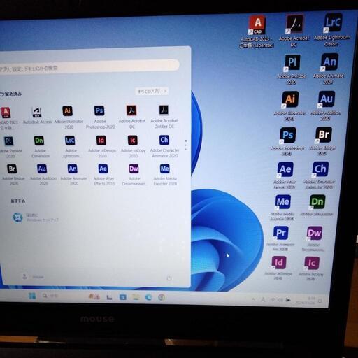 mouseノートPC core i7 Windows11 office AdobeCC2020 illustrator Autocad2023 メモリ8G 新品SSD 内蔵カメラ