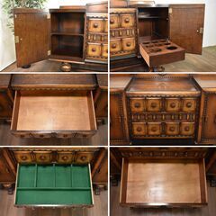 【店使用】≪yt1087ジ≫ 英国アンティーク調 サイドボード バルボスレッグ 幅170cm 大型 イギリス/ヴィンテージ/キャビネット 60106-06