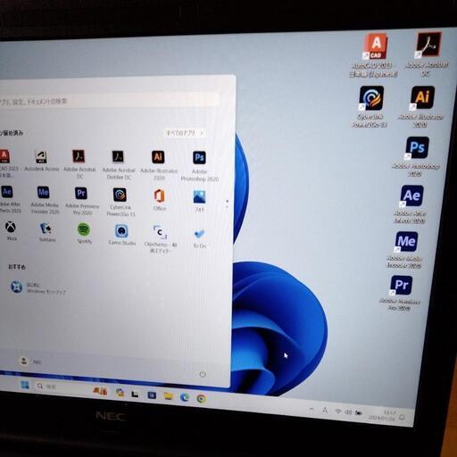 NECノートPC core i7 Windows11 office AdobeCC2020 illustrator Autocad メモリ8G 新品SSD