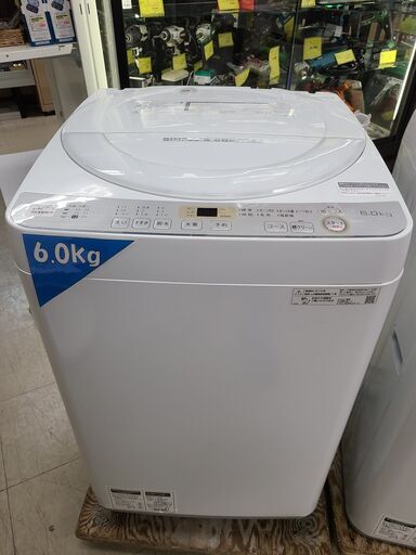 J4292 6ヶ月保証付き！　SHARP　シャープ 6.0kg洗濯機 ES-GE6C-W 2019年製 動作確認、クリーニング済み　【リユースのサカイ柏店】