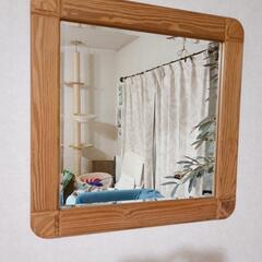 正方形 木枠 鏡 ミラー