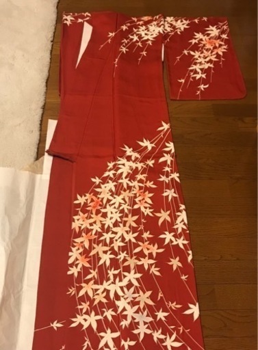 美品☆着物☆正絹・袷・訪問着・ボルドー×紅葉紋様・S-Mの方☆上品な高級感☆