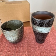 陶器　湯呑み茶碗とビールカップ(フリーカップ？)