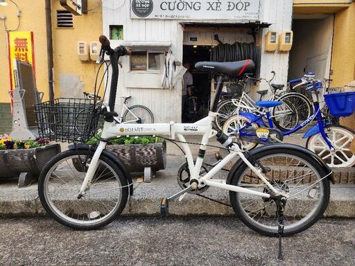 　折りたたみ自転車　２０インチ　６変速　白　カゴ　付き　配達可能