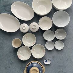 陶器の白い食器　＋　一人用土鍋　