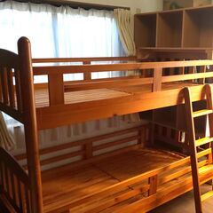 木製２段ベッド カラーボックス収納付き　引き取り限定