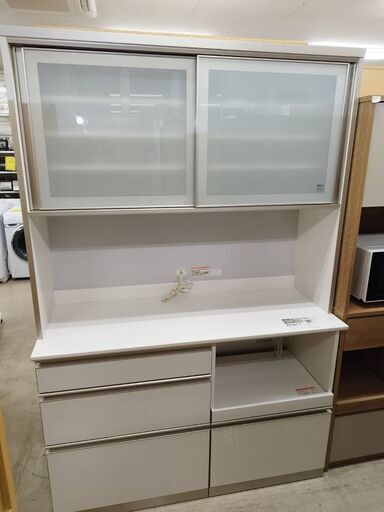 綾野製作所 キッチンボード ダイニングボード 食器棚 レンジ台 システムキッチンボード おしゃれ スチームオーブン対応 食器棚 ホワイト 約幅130cm モイス加工 ソフトクローズレール採用 高級家具 国内製家具 クリーニング済 堺市 石津【ジャングルジャングルサカイ石津店】