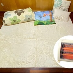 遠赤外線ヒーター／ふんわりラグマット／掛布団(SW)+枕　暖かセット