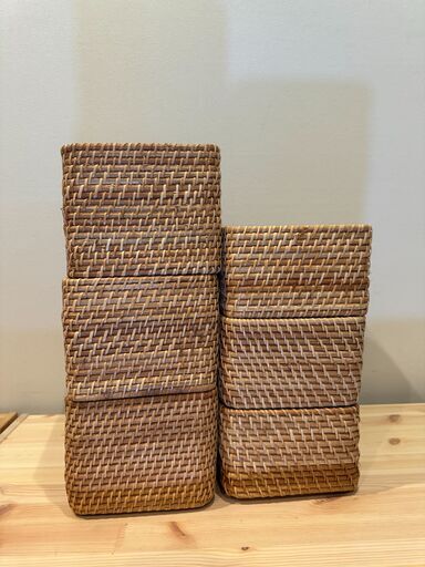 無印良品 MUJI 重なる ラタン バスケット かご カゴ 編み 6個セット