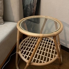 【ネット決済】サイドテーブル　ローテーブル　ラタン　円形