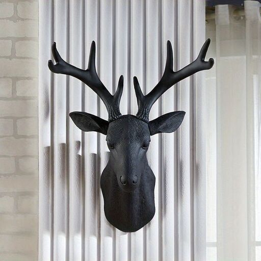 壁掛け インテリア 装飾品 鹿の頭 立派な角 室内インテリア 動物 アニマル 玄関 リビング ダイニング 黒 ブラック