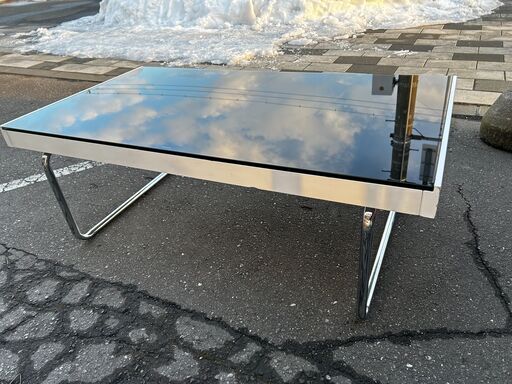 苫小牧発 センターテーブル ミラ ガラス ブラック 縦1100MM　横600MM　高さ40MM