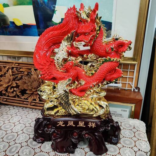 【愛品倶楽部柏店】 樹脂製 龍鳳凰 置物