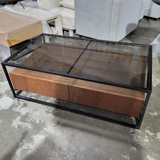 2/4終 センターテーブル ガラス天板 ブラウン系 W1200×D700×H410 菊RH