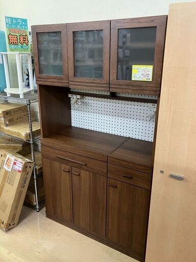 値下げしました❗️大川家具 東馬天然木モダンデザイン105幅 レンジボード食器棚キッチンボードNo.334● ※現金、クレジット、スマホ決済対応※