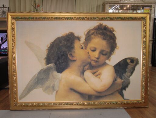 R520 イタリア製 布プリントアムールとプシュケ ファーストキス 絵画  人気 Used