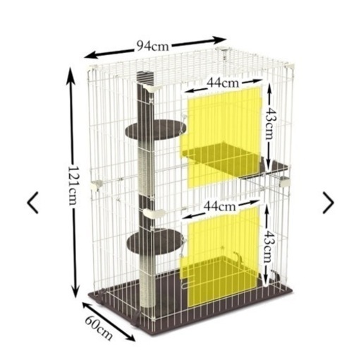 キャットタワー付き2段ケージ　給水機、トイレ、その他付き