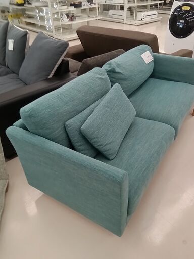 ソファ/グリーン/180cm ☆ジモティ割あり☆ ソファー グリーン W180×D80×H64 クリーニング済み