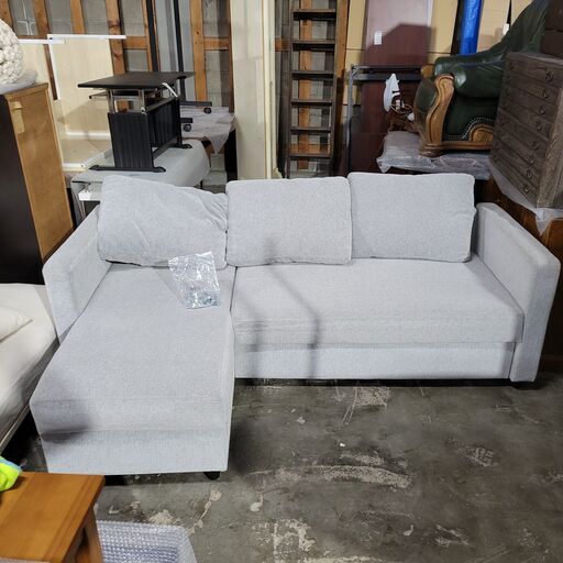 2/3 終 ニトリ 3Pソファ/ソファーベッド グレー系 座面収納 W2130×D1400×H650mm 菊MZ
